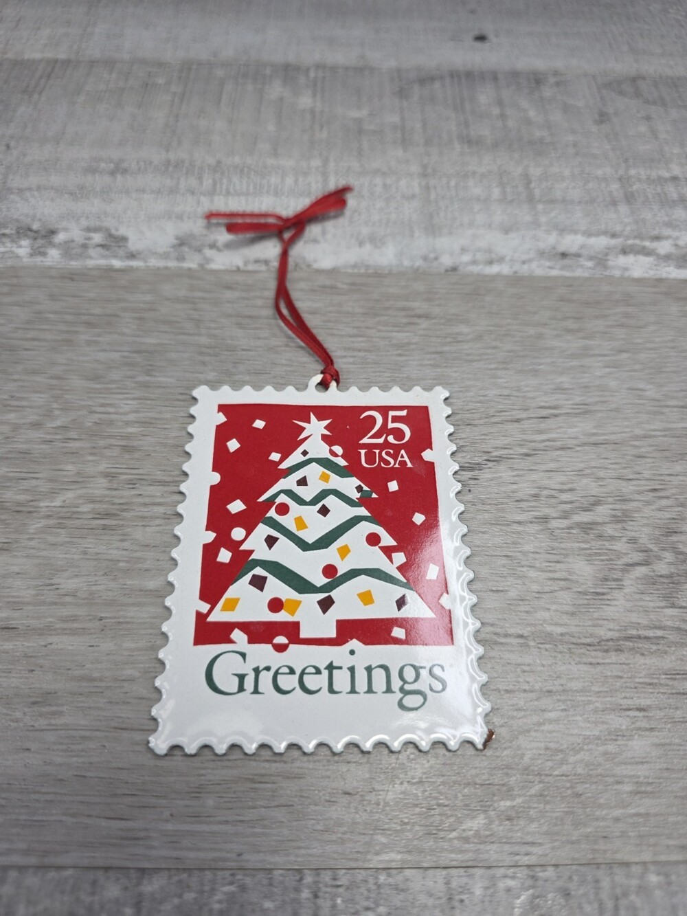 Hallmark Postage Stamp Christmas Ornament 1990s Christmas Tree Libby Thiel g44a